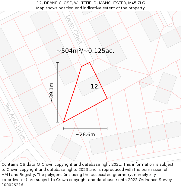 12, DEANE CLOSE, WHITEFIELD, MANCHESTER, M45 7LG: Plot and title map