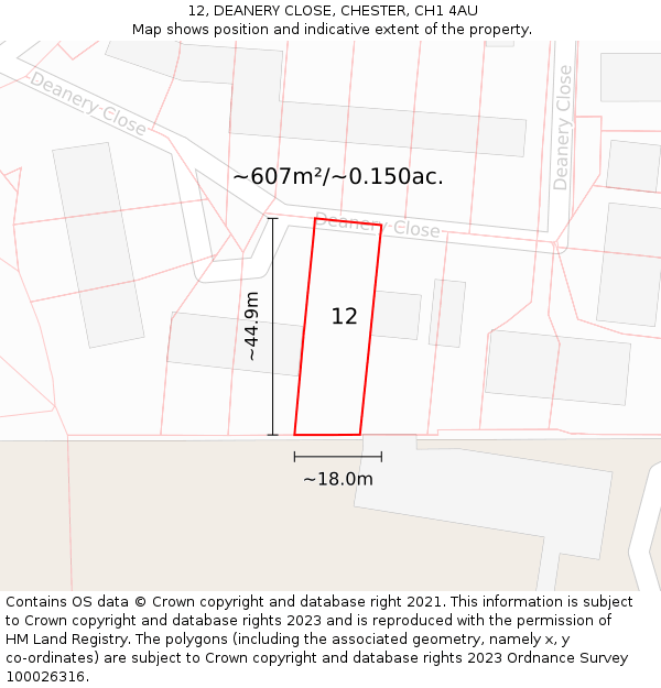12, DEANERY CLOSE, CHESTER, CH1 4AU: Plot and title map