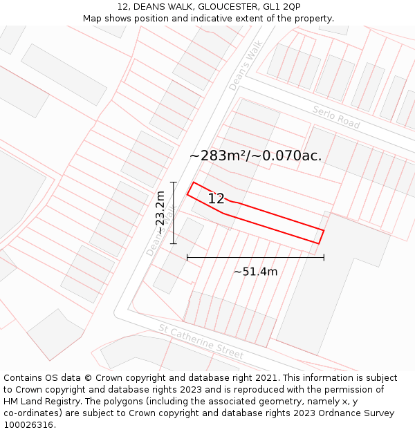 12, DEANS WALK, GLOUCESTER, GL1 2QP: Plot and title map