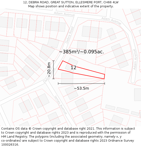 12, DEBRA ROAD, GREAT SUTTON, ELLESMERE PORT, CH66 4LW: Plot and title map