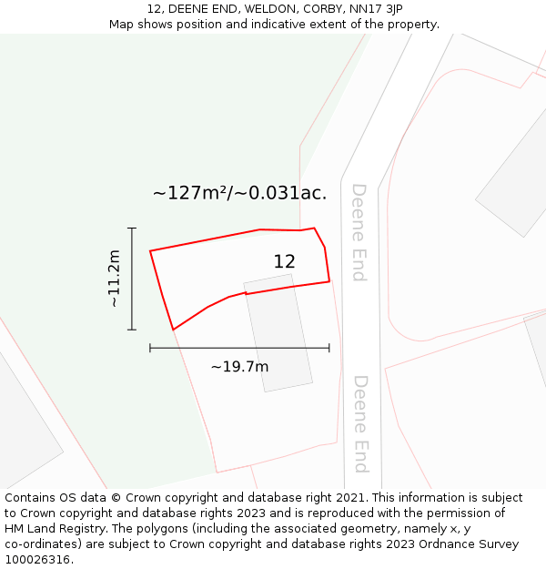 12, DEENE END, WELDON, CORBY, NN17 3JP: Plot and title map