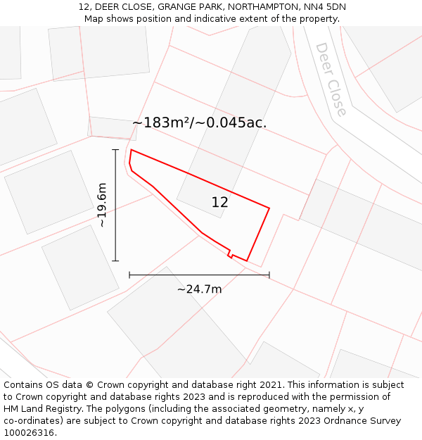 12, DEER CLOSE, GRANGE PARK, NORTHAMPTON, NN4 5DN: Plot and title map
