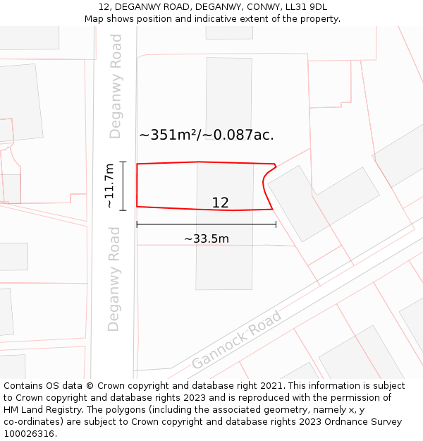 12, DEGANWY ROAD, DEGANWY, CONWY, LL31 9DL: Plot and title map