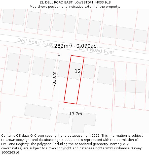 12, DELL ROAD EAST, LOWESTOFT, NR33 9LB: Plot and title map
