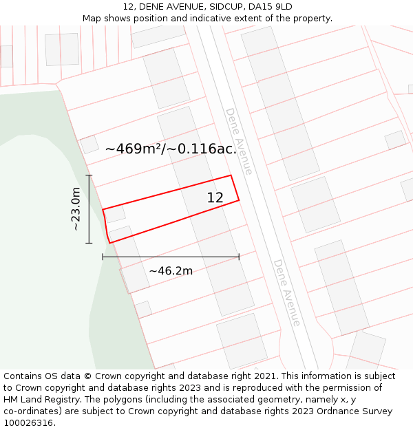 12, DENE AVENUE, SIDCUP, DA15 9LD: Plot and title map
