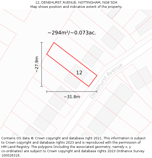 12, DENEHURST AVENUE, NOTTINGHAM, NG8 5DA: Plot and title map