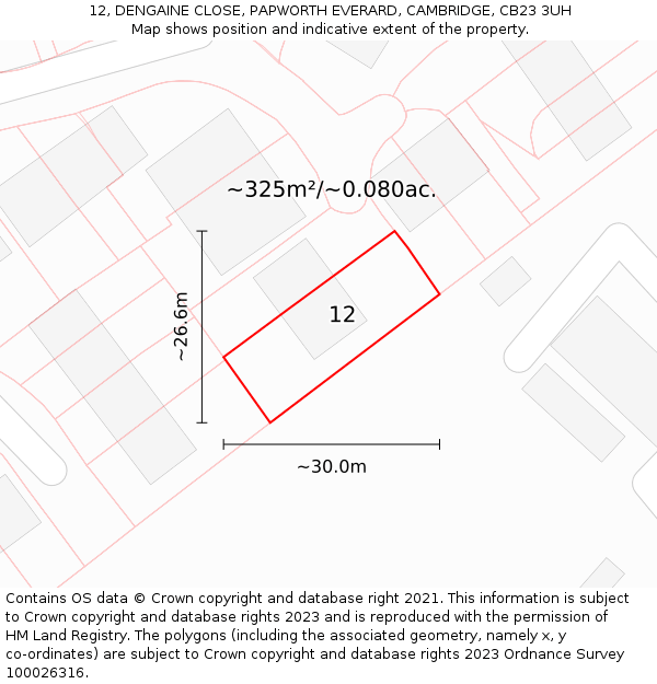 12, DENGAINE CLOSE, PAPWORTH EVERARD, CAMBRIDGE, CB23 3UH: Plot and title map
