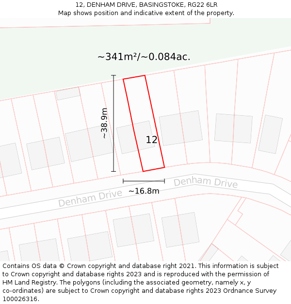 12, DENHAM DRIVE, BASINGSTOKE, RG22 6LR: Plot and title map