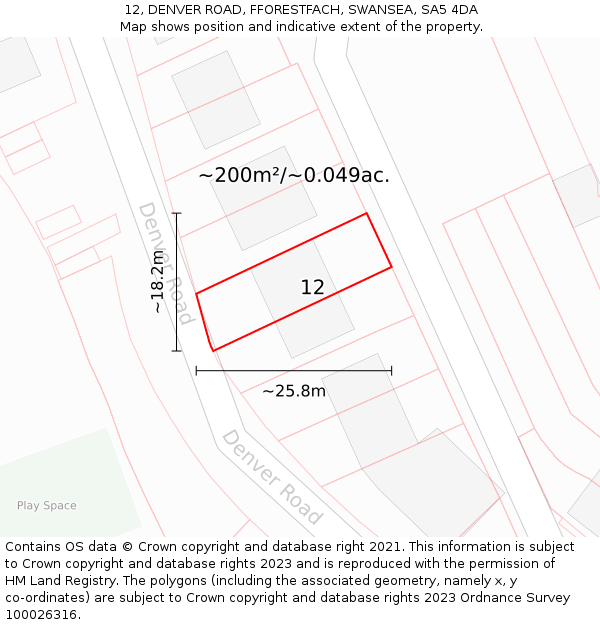 12, DENVER ROAD, FFORESTFACH, SWANSEA, SA5 4DA: Plot and title map