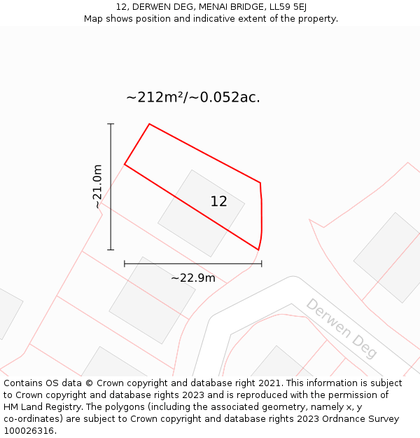 12, DERWEN DEG, MENAI BRIDGE, LL59 5EJ: Plot and title map