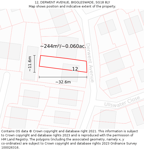 12, DERWENT AVENUE, BIGGLESWADE, SG18 8LY: Plot and title map