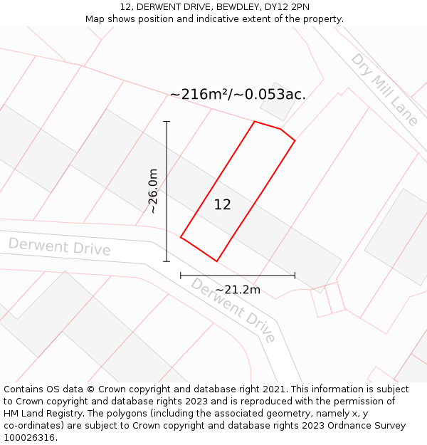 12, DERWENT DRIVE, BEWDLEY, DY12 2PN: Plot and title map