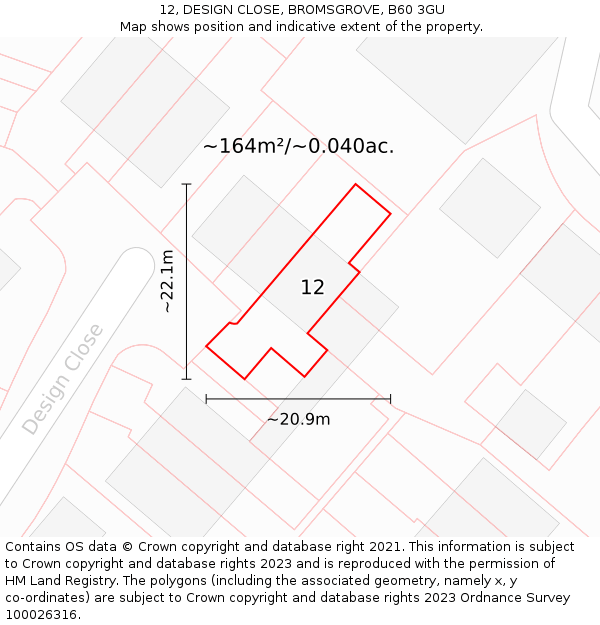12, DESIGN CLOSE, BROMSGROVE, B60 3GU: Plot and title map