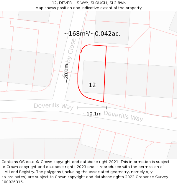 12, DEVERILLS WAY, SLOUGH, SL3 8WN: Plot and title map