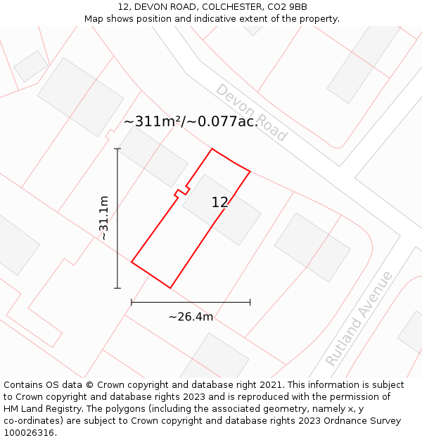 12, DEVON ROAD, COLCHESTER, CO2 9BB: Plot and title map