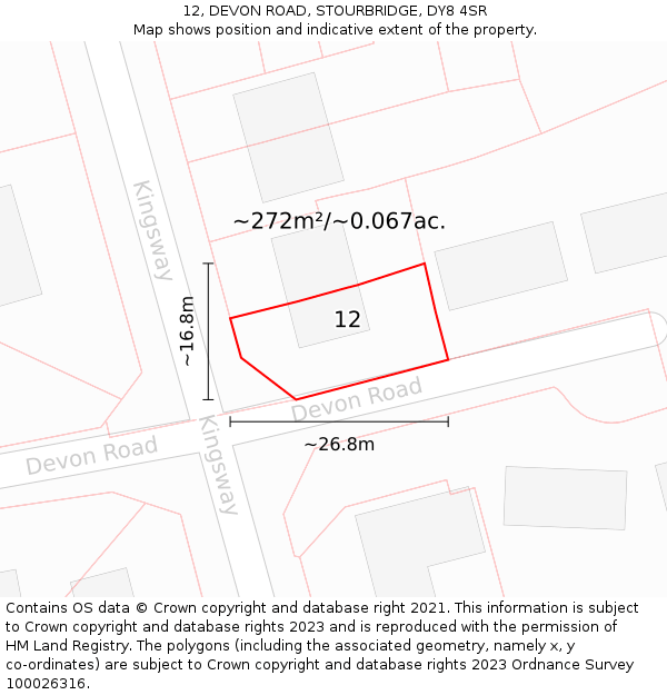 12, DEVON ROAD, STOURBRIDGE, DY8 4SR: Plot and title map