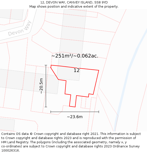 12, DEVON WAY, CANVEY ISLAND, SS8 9YD: Plot and title map