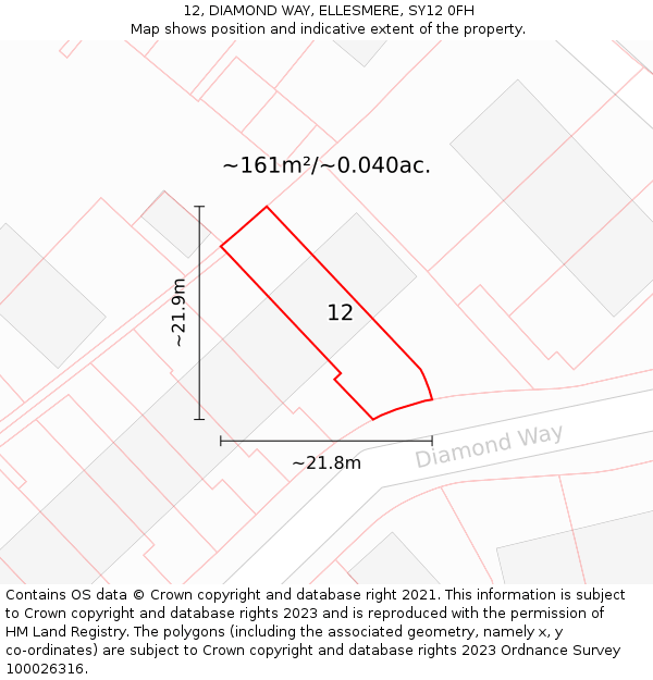 12, DIAMOND WAY, ELLESMERE, SY12 0FH: Plot and title map