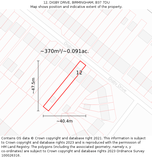 12, DIGBY DRIVE, BIRMINGHAM, B37 7DU: Plot and title map