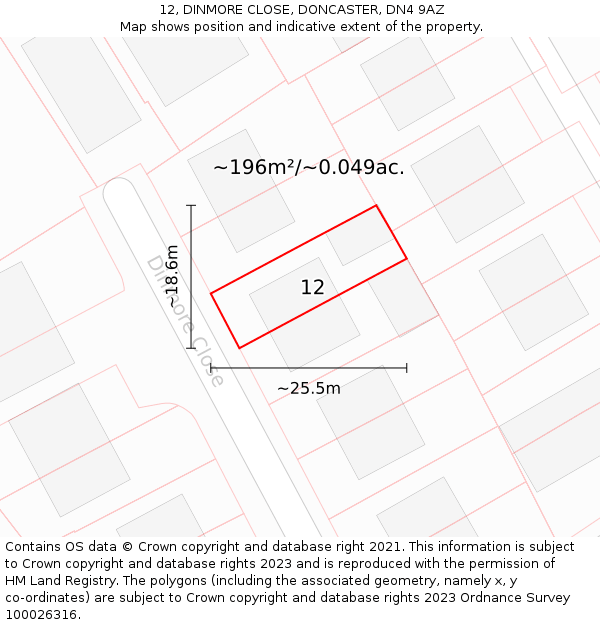 12, DINMORE CLOSE, DONCASTER, DN4 9AZ: Plot and title map