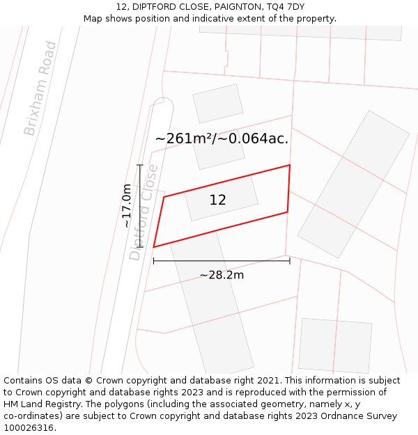 12, DIPTFORD CLOSE, PAIGNTON, TQ4 7DY: Plot and title map