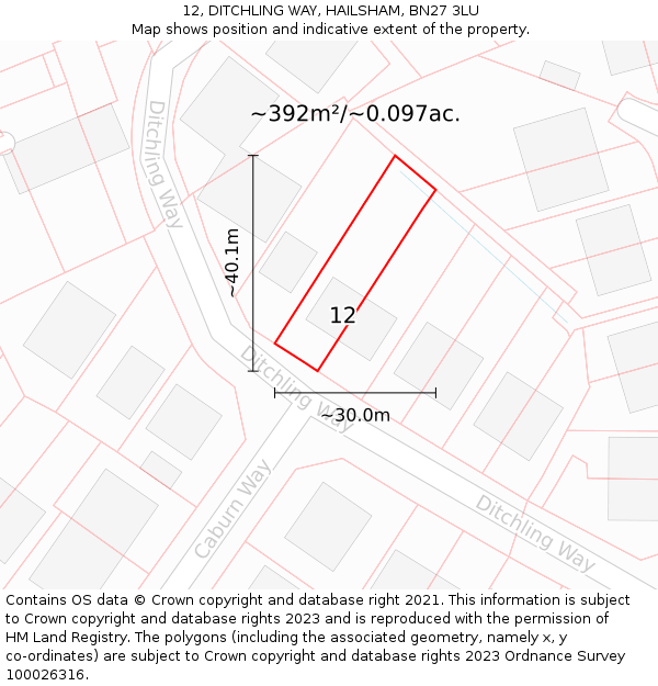 12, DITCHLING WAY, HAILSHAM, BN27 3LU: Plot and title map