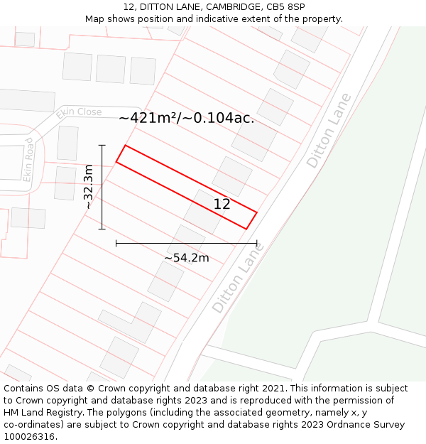12, DITTON LANE, CAMBRIDGE, CB5 8SP: Plot and title map