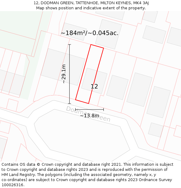 12, DODMAN GREEN, TATTENHOE, MILTON KEYNES, MK4 3AJ: Plot and title map