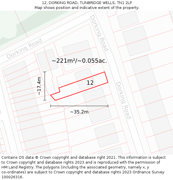 12, DORKING ROAD, TUNBRIDGE WELLS, TN1 2LP: Plot and title map
