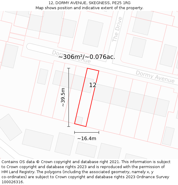 12, DORMY AVENUE, SKEGNESS, PE25 1RG: Plot and title map