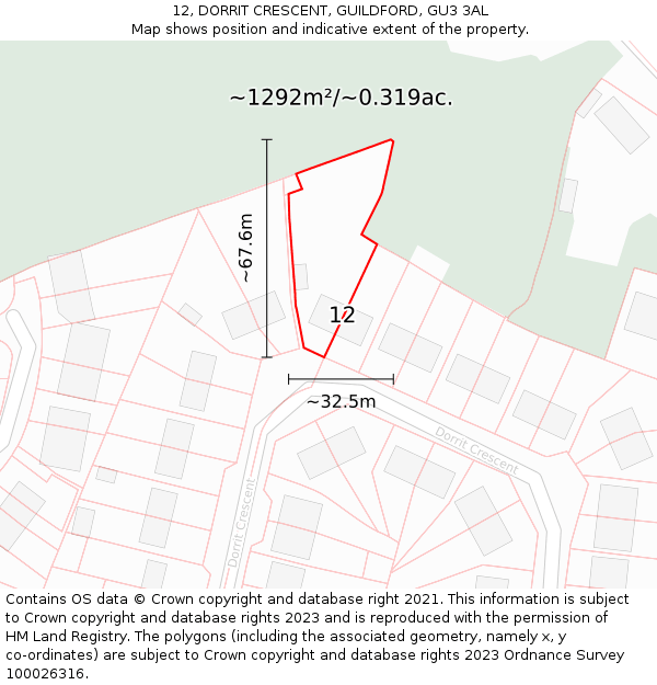 12, DORRIT CRESCENT, GUILDFORD, GU3 3AL: Plot and title map