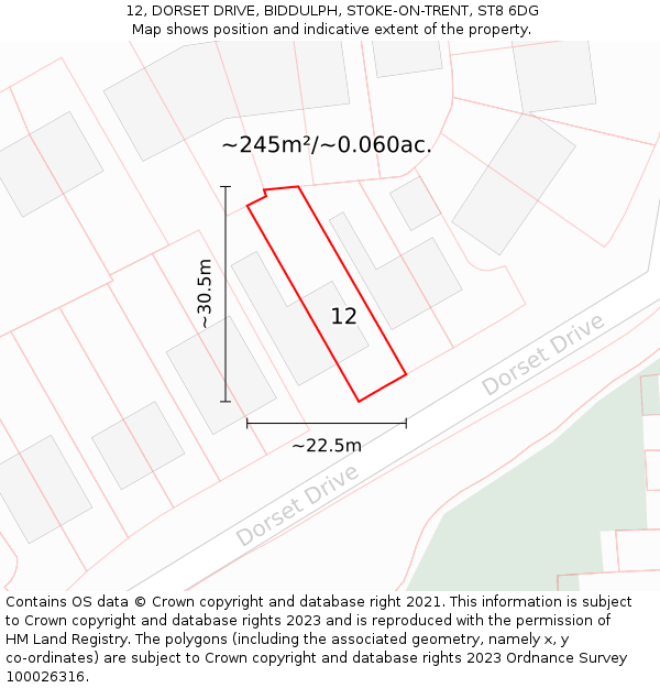 12, DORSET DRIVE, BIDDULPH, STOKE-ON-TRENT, ST8 6DG: Plot and title map