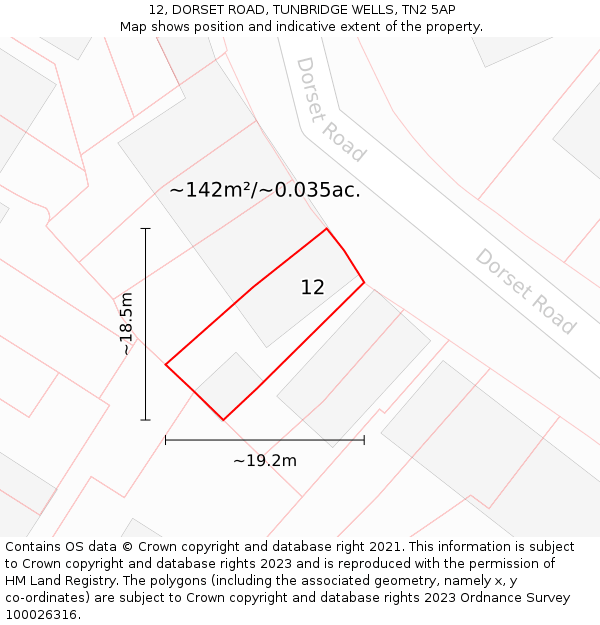 12, DORSET ROAD, TUNBRIDGE WELLS, TN2 5AP: Plot and title map