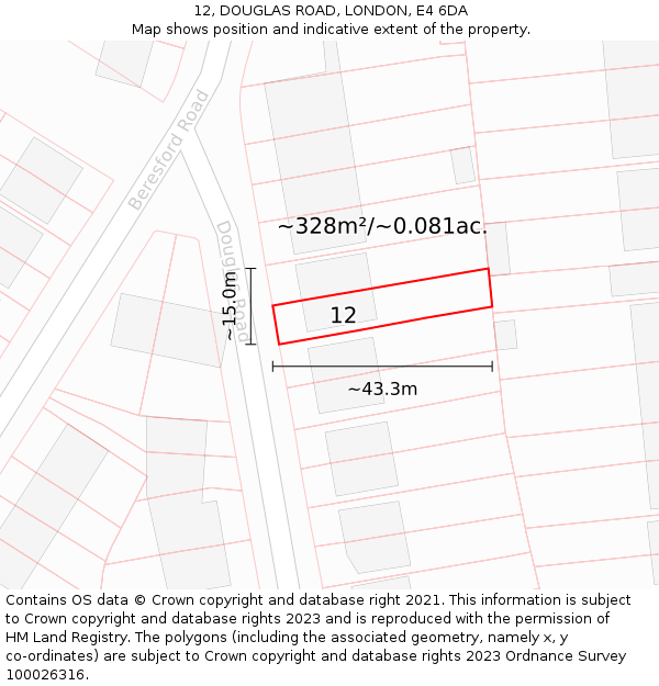 12, DOUGLAS ROAD, LONDON, E4 6DA: Plot and title map