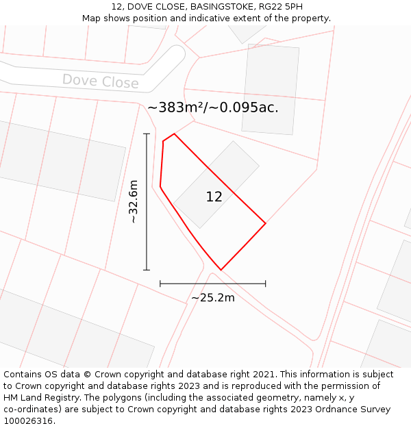 12, DOVE CLOSE, BASINGSTOKE, RG22 5PH: Plot and title map