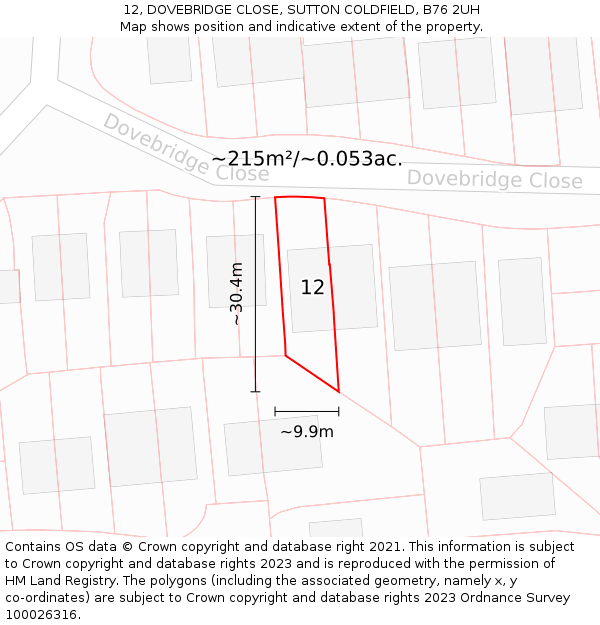 12, DOVEBRIDGE CLOSE, SUTTON COLDFIELD, B76 2UH: Plot and title map