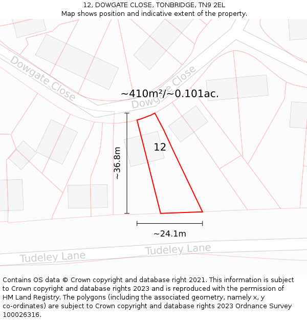 12, DOWGATE CLOSE, TONBRIDGE, TN9 2EL: Plot and title map