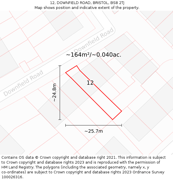 12, DOWNFIELD ROAD, BRISTOL, BS8 2TJ: Plot and title map