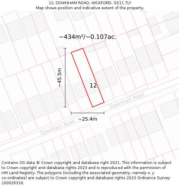 12, DOWNHAM ROAD, WICKFORD, SS11 7LY: Plot and title map