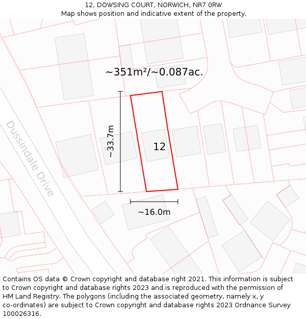 12, DOWSING COURT, NORWICH, NR7 0RW: Plot and title map