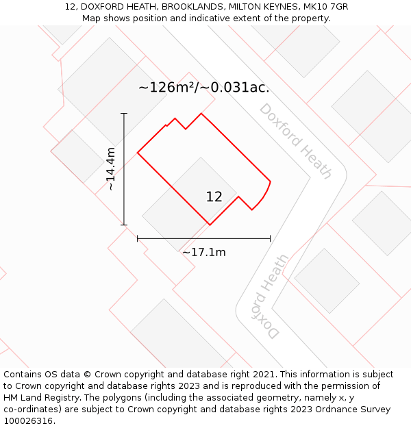 12, DOXFORD HEATH, BROOKLANDS, MILTON KEYNES, MK10 7GR: Plot and title map
