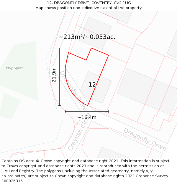 12, DRAGONFLY DRIVE, COVENTRY, CV2 1UG: Plot and title map