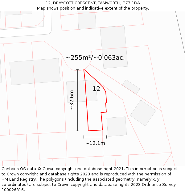 12, DRAYCOTT CRESCENT, TAMWORTH, B77 1DA: Plot and title map