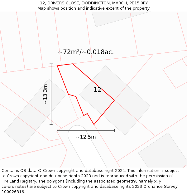 12, DRIVERS CLOSE, DODDINGTON, MARCH, PE15 0RY: Plot and title map