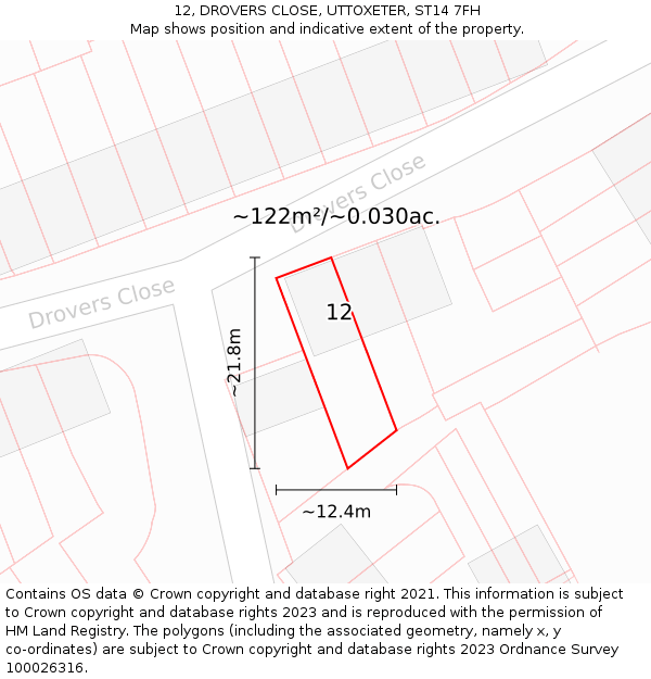 12, DROVERS CLOSE, UTTOXETER, ST14 7FH: Plot and title map