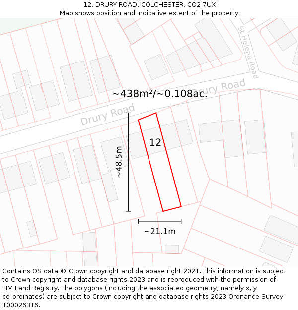 12, DRURY ROAD, COLCHESTER, CO2 7UX: Plot and title map