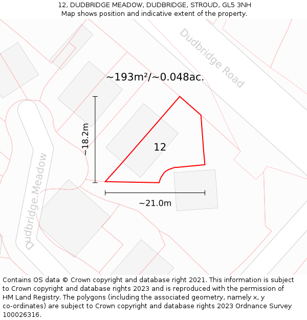 12, DUDBRIDGE MEADOW, DUDBRIDGE, STROUD, GL5 3NH: Plot and title map