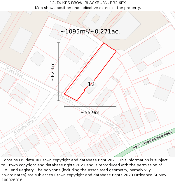 12, DUKES BROW, BLACKBURN, BB2 6EX: Plot and title map
