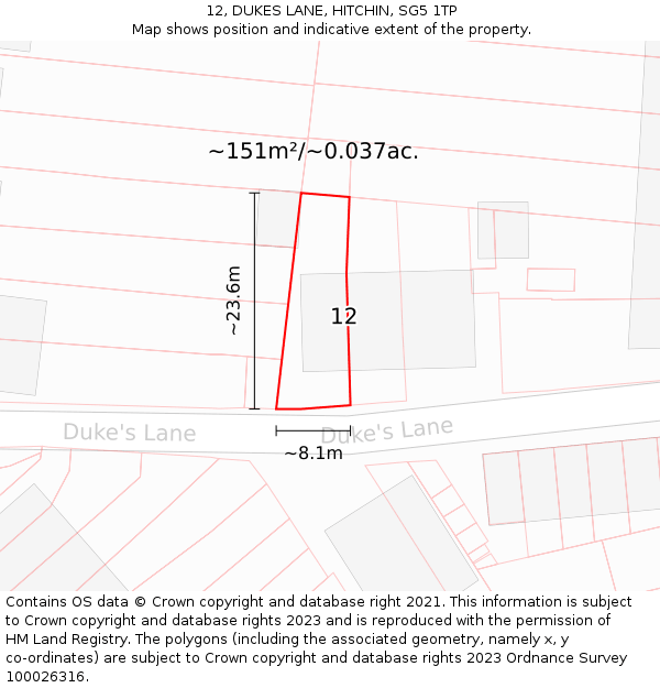 12, DUKES LANE, HITCHIN, SG5 1TP: Plot and title map