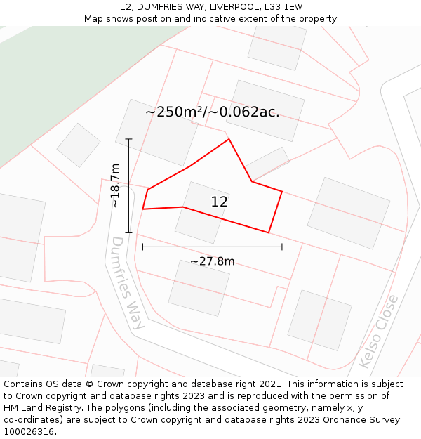 12, DUMFRIES WAY, LIVERPOOL, L33 1EW: Plot and title map